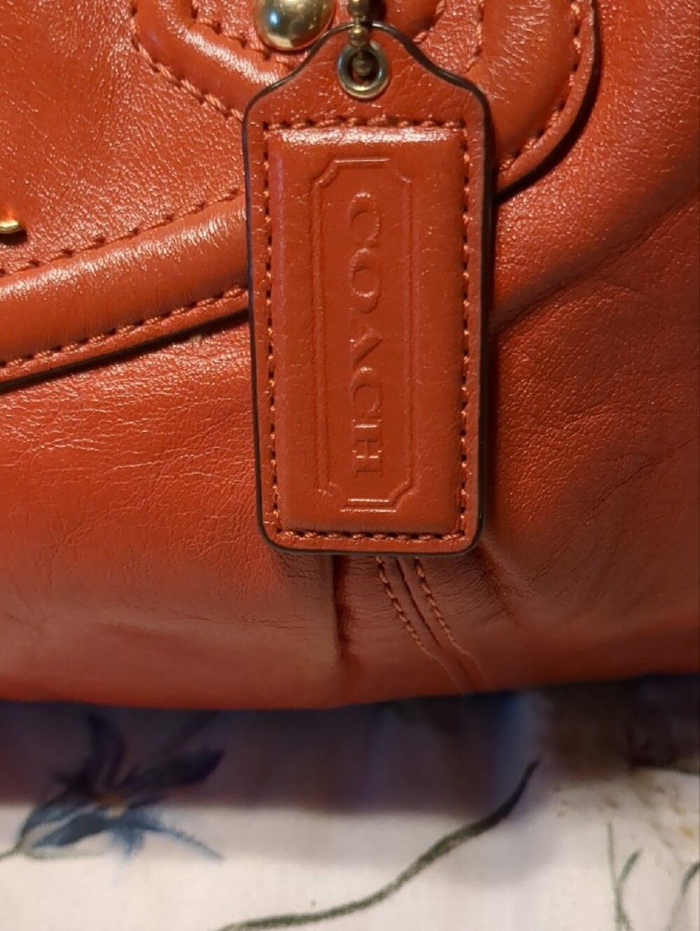 Coach Orange Leather Double-Handle Satchel with Gold Hardware - Picture 2 of 12